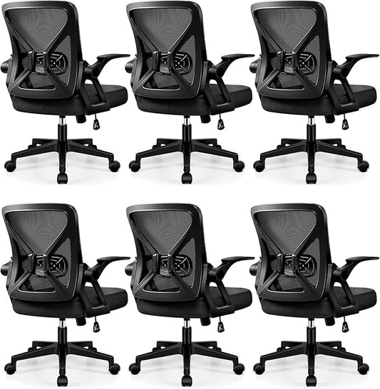 FelixKing Office Chair - Ergonomic Desk Chair Breathable Mesh Task with Wheels and Lumbar Support Home Desk Office Chairs with Flip up Armrest Rolling Swivel for Home Computer Black Pack of 6