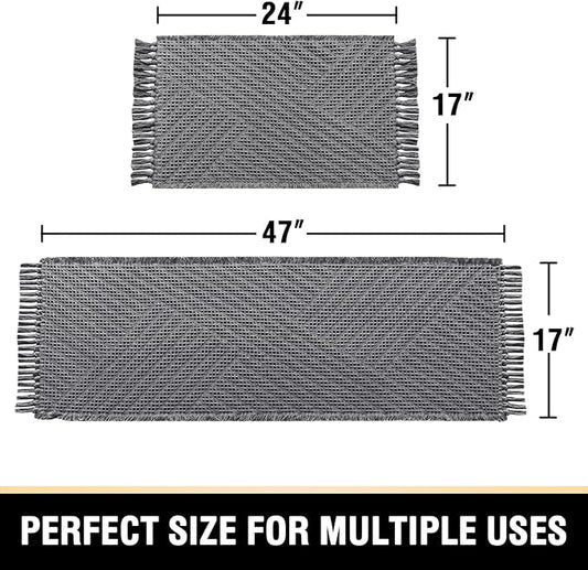 H.VERSAILTEX Waffle Bath Mat Super Absorbent Boho Bath Mat Non Slip Bath Rugs for Bathroom Floor Machine Washable Dry Fast Bathroom Rugs with Tassels (47 x 17 Plus 17 x 24 Inches, Gray)