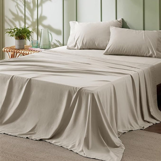 Bedsure King Size Sheets Set - 4 Pieces Soft King Sheets - Breathable & Cooling - Hotel Luxury - Easy Care Polyester Microfiber Bedding for Women, Men, Linen