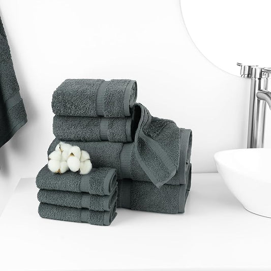 Chakir Turkish Linens | Hotel & Spa Quality 100% Cotton Premium Turkish Towels | Soft & Absorbent (8-Piece Towel Sets, Dark Gray)