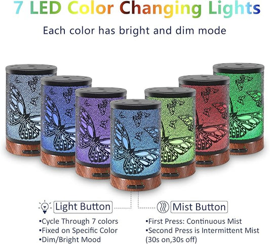 EQUSUPRO Essential Oil Diffuser 150ml Black Metal Aromatherapy Oil Diffuser Ultrasonic Cool Mist Diffuser with Auto Shut-Off Protection,7 Colors Changed LED for Home Office SPA Yoga