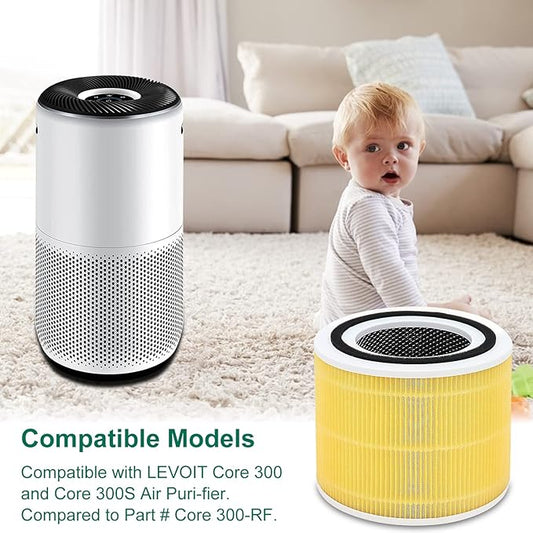 2 Pack Core 300/Core P350 Compatible with LEVOIT Core P350/Core 300 and Core 300S, Grade True Filter High-Efficiency Activated Carbon, Compare to Part # Core 300-RF (Yellow-2 Pack)