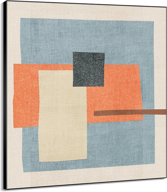 46"x46" XL Framed Wall Art - Color Block in Orange, Blue & Cream (Frame Assembly Required)