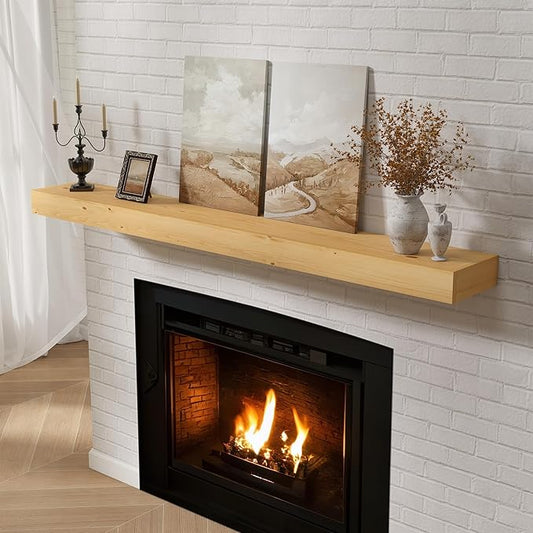 Fireplace Mantel 60inch, Solid Wood Mantel Shelf Handcrafted Rustic, Handcrafted Wood Fireplace Mantels Floating Mantle Shelves Decor for Wall, Bedroom, TV, Books, Livingroom 60 X 8 X 3 - Natural