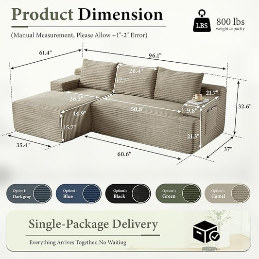 96''Sectional Couches for Living Room Modern Modular Sectional Sofa Upholstered Boneless Couch Comfy Cloud Couch with Chaise (Camel, 96''W Left Facing Chaise)