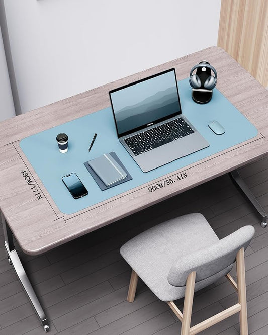 YSAGi Double-Sided Desk Pad, 35.4"x17" Leather Desk Mat, Eco Cork Desk Pad Protector,Large Mouse Pad,Waterproof Desk Blotter for Office/Home (Baby Blue/Cork)