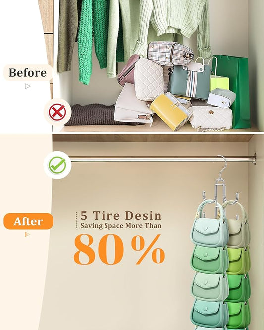 Purse Hanger for Closet, 360 Degree Purse Organizer with 10 Hooks Bag Handbag Hanger Hooks for Purse Hanging, Durable Purse Display Rack Space-Saving Bag Organizer for Women