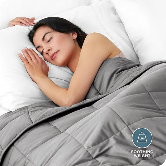 Bare Home Weighted Blanket All-Natural 100% Cotton with Nontoxic Glass Beads 60"x80" 17lbs, Light Grey