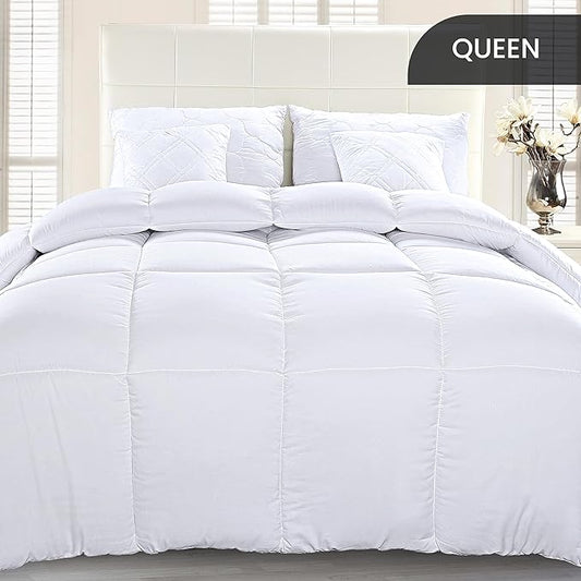 Utopia Bedding Comforter Duvet Insert, Quilted Comforter with Corner Tabs, Box Stitched Down Alternative Comforters Queen Size (White, Pack of 2)