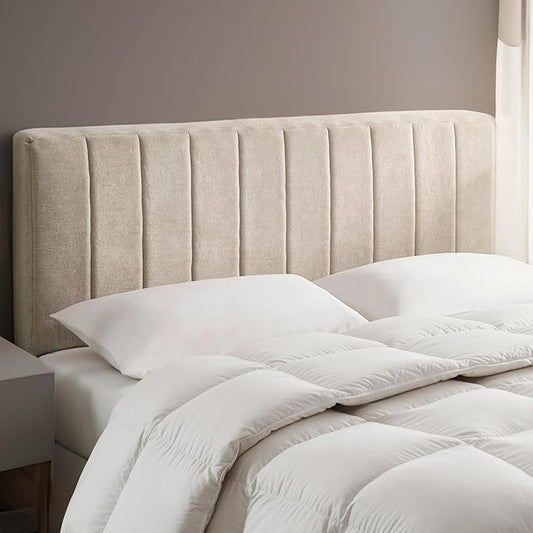 Hearth & Harbor Upholstered Full Headboard - Easy Assemble Channel Stitched Headboard Full Size - Wall Mounted Headboards with 3D Soundproof Wall Panels Peel & Stick Floating Headboards, Beige