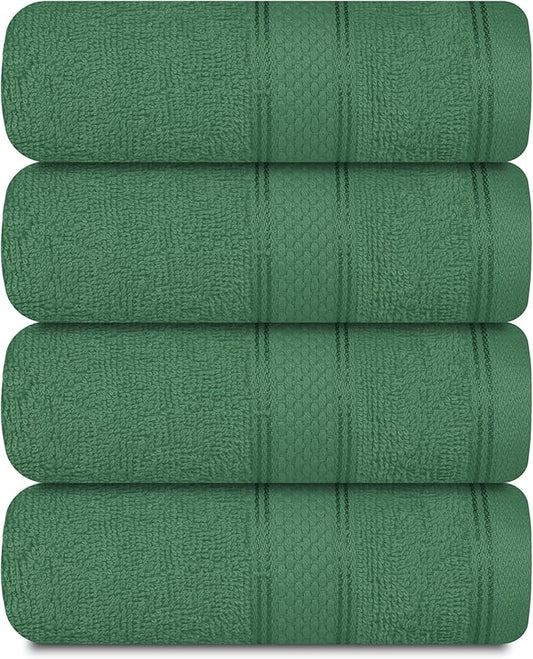 Casa Lino 100% Cotton Hand Towels for Bathroom - Soft, Highly Absorbent & Quick Dry Kitchen Towels - Gym Towel Set - Travel Towel Set - 24" x 16" - Pack of 4 - (Green)