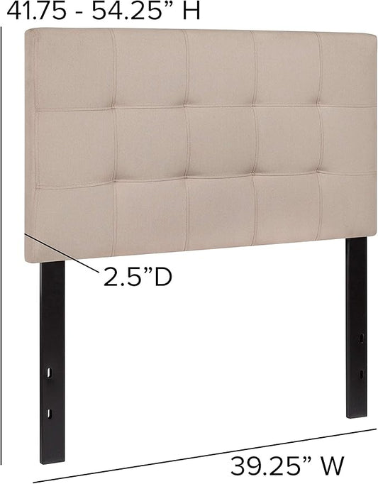EMMA + OLIVER Quilted Tufted Upholstered Twin Size Headboard in Beige Fabric