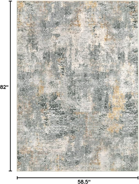 Lahome Washable 5x7 Area Rugs for Living Room, Grey Neutral Modern Abstract Rug for Bedroom Non Slip, Soft Contemporary Low Pile Indoor Carpet for Dorm Guest Dining Room Table Apartment