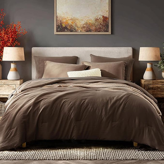 WRENSONGE King Size Comforter Set- 7 Pieces Soft Chocolate Brown Bed in a Bag King with Fitted Sheet, Flat Sheet, 2 Pillow Shams, and 2 Pillowcases-Warm King Bedding Set for All Season