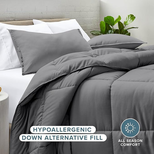 Bare Home Comforter Set - Full Size - Ultra-Soft - Goose Down Alternative - Premium 1800 Series - All Season Warmth (Full, Grey)