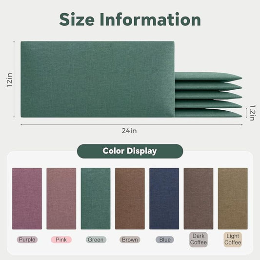 12-Piece Green Linen Upholstered Headboard King Size, Wall Mounted Panel Set, Lush Fabric Headboard & Wall Decor for Bedroom