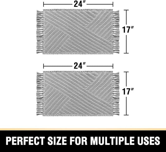 H.VERSAILTEX Waffle Bath Mat Super Absorbent Boho Bath Mat Non Slip Bath Rugs for Bathroom Floor Machine Washable Dry Fast Bathroom Rugs with Tassels (17 x 24 Plus 17 x 24 Inches, Dove)