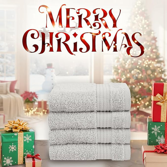 Cotton Paradise 100% Cotton Turkish Washcloth Set for Bathroom, 4 Piece Soft Absorbent Small Hand Face Towels Wash Rags, Silver Grey