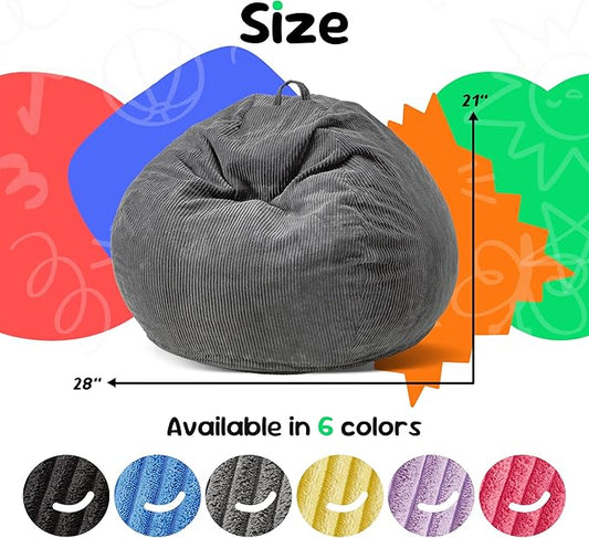 Hobestluk 2.5FT Bean Bag Chair Beanbags Small Bean Bag Chair with Filler Included Teardrop Bean Bag with Removable Cover for Bedroom Living Room (Small, Grey)