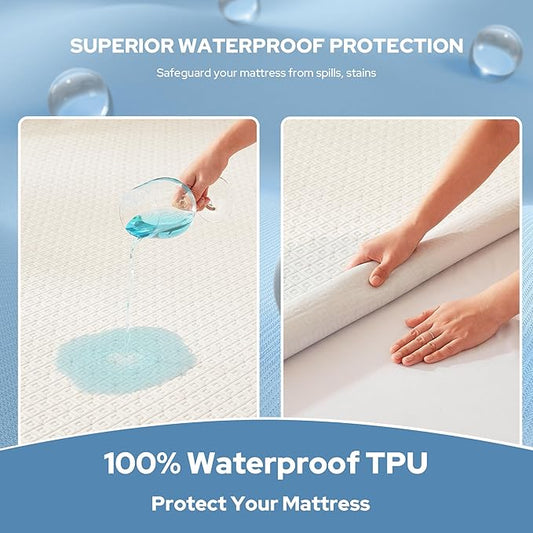 BEDLORE California King Mattress Protector, Waterproof Noiseless Mattress Cover with Deep Pocket for 6-18 inches Mattress, Soft Breathable Mattress Pad Machine Washable (White)