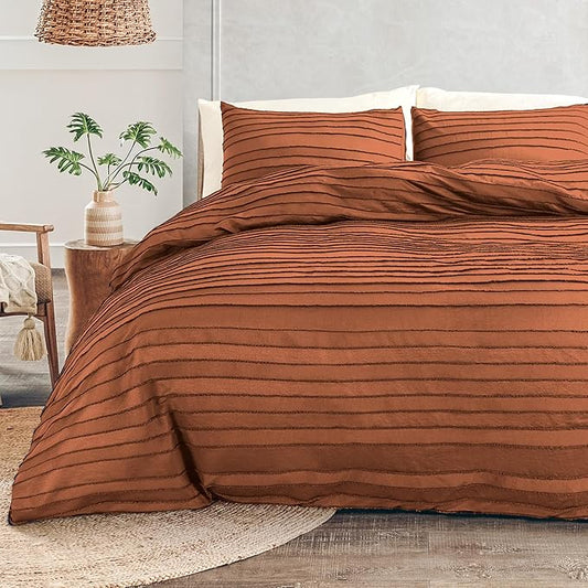 NEXHOME PRO California King Duvet Cover, Brunt Orange 3 Pieces Boho Tufted Duvet Cover Set, Soft and Lightweight Microfiber Comforter Cover Set (Brunt Orange Cal King, 104 x 98)-No Comforter