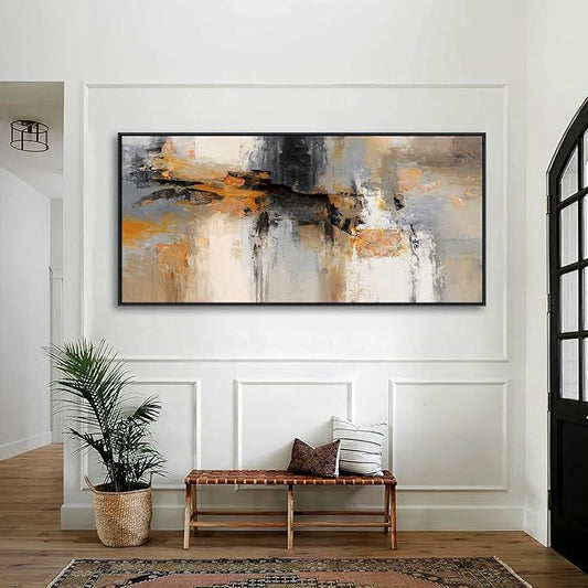 AJAZIKO Large Abstract Canvas Wall Art - Wall Art for Living Room and Bedroom, Modern Wall Decor in Orange and Gray Hues, Perfect Office Decorations for Work
