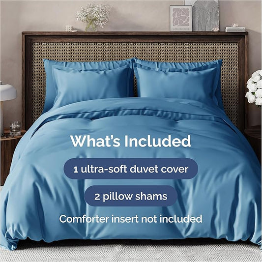 Duvet Cover King Size Set - Extra Soft King Size Duvet Cover 104 x 90 with 2 Pillow Shams - Hotel Quality and Fade Free w/Zipper Closures & Ties - Bedding and Bed Linens Set (Denim Blue)