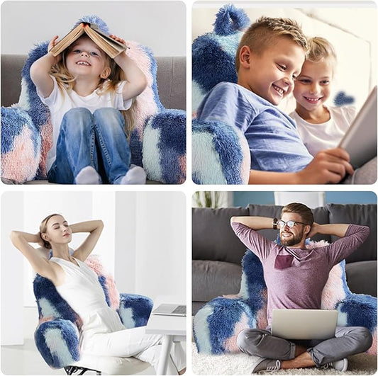 Faux Fur Reading Pillows - Big Size 30x17x17 Inches with Premium Pure White Micro Fiber Stuffing, Students & Kids Backrest Pillow, Bed Rest Pillow, Unique Colorful Design, Awesome Gift