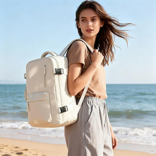 Vacuum Compression Backpack, Travel Vacuum Backpack with Electric Vacpack Pump, Flight Approved Carry On Personal Item Suitcase Luggage for Men Women, Beige, Small