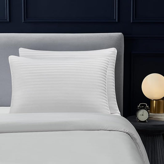 Casual Living Bed Pillows Queen Size Set of 2, Cotton Covers, Back, Stomach or Side Sleepers, Cooling Down Alternative, Washable, 20-inch x 28-inch Queen Bed Pillows, White