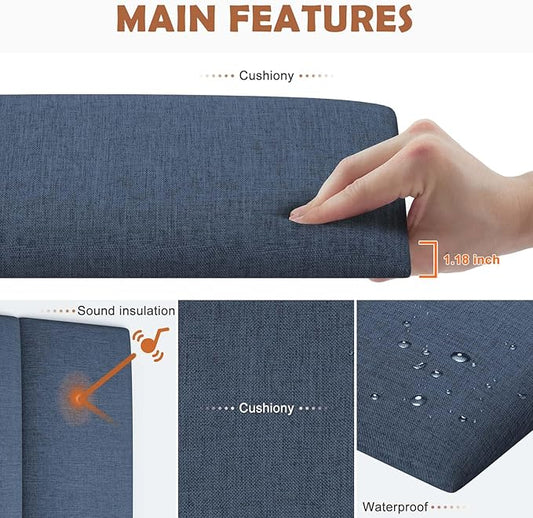 IFNOW Upholstered Peel and Stick Wall Panels, Soundproof 3D Headboard for Queen Size, Reusable Tufted Bed Headboard in Blue (9 Panels, 10" x 24")