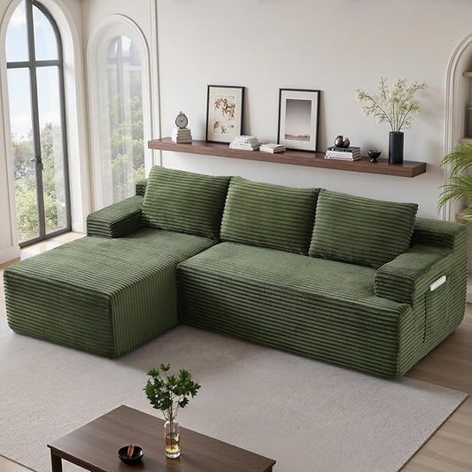 96''Sectional Couches for Living Room,Modern Modular Sectional Sofa,Upholstered Boneless Couch with Pockets,Comfy Cloud Couch with L Shaped Chaise (Green, 96''W Left Facing Chaise)