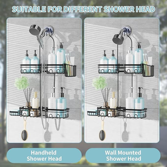 KEGII Shower Caddy Hanging for Handheld Showerheads, Rustproof Hanging Shower Organizer with Soap Holder, Toothbrush Holder and Hooks, Anti-Swing Bathroom Shower Rack for Renters, Apartments