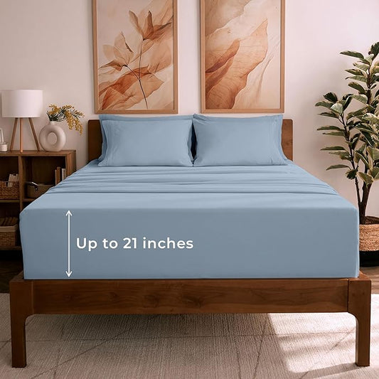 Mellanni Queen Sheet Set - 6-Piece Iconic Collection Bedding, (Including 4 Pillowcases), 21-Inch Extra Deep Pocket, Easy Care, Ultra Soft, Cooling Sheets, Brushed Microfiber - Blue Hydrangea