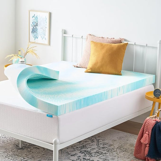 Linenspa 4 Inch Gel Swirl Memory Foam Mattress Topper – Cooling Gel Infused – Pressure Relieving Bed Topper - Mattress Pad – CertiPUR Certified - Full Size
