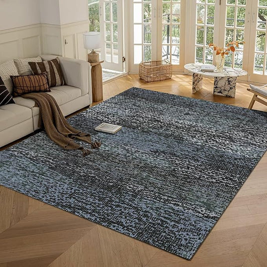 RUGSURE Washable Area Rug - 1/6 Thick - Stain & Water Resistant Non-Slip - Resistant Rug for Living Room, Bedroom, Nursery, Pet & Child Friendly, Vintage Charm Area Rugs (Darkgrey+Bule, 3' x 5 ')