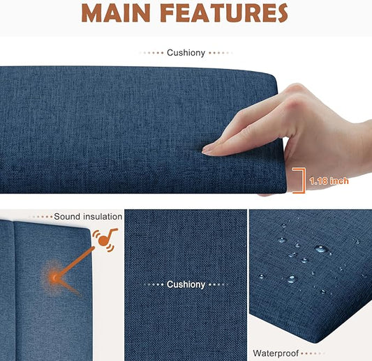 IFNOW Upholstered Wall Mounted Headboard, 3D Soundproof Wall Panels Peel and Stick for King Size, Reusable and Removable Tufted Bed Headboard in Navy Blue (12 Panels, 10" x 24")