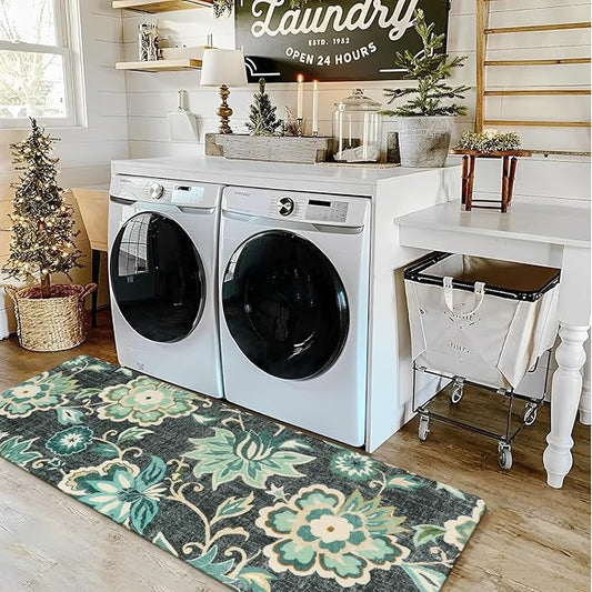Lahome Floral Small Runner Rug - 2x5 Laundry Rug Runner Non-Slip Washable Soft RoomThrow Lightweight Hallway RCarpet ugs Indoor, Boho Blue Paisley Carpet for Bathroom Kitchen Entryway