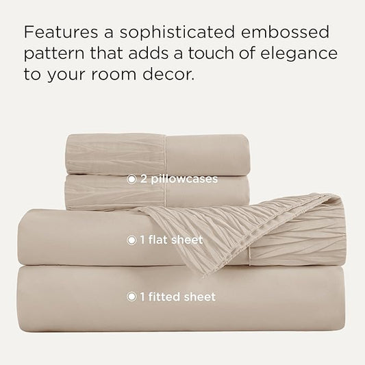 Bedsure Full Size Bed Sheets - 4 Pieces Soft Full Sheet Set - Breathable & Cooling - Hotel Luxury - Easy Care Polyester Microfiber Bedding for Women, Men, Beige