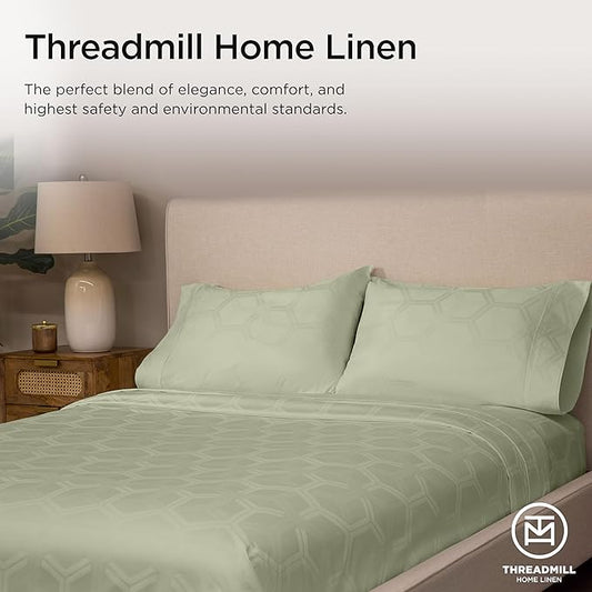 Threadmill 100% Cotton Sheets for Queen Size Bed - 600 Thread Count Queen Bed Sheets Set with 16โ Deep Pocket - Jacquard Sateen Weave 4-Piece Bedding Set with Cooling Effect, Sage Green