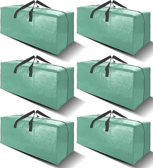 6 Pack Heavy Duty Extra Large Moving Bags W/Backpack Straps - Strong Handles & Zippers, Storage Totes For Space Saving, Fold Flat, Alternative to Box and Bin (40 gal, Teal)