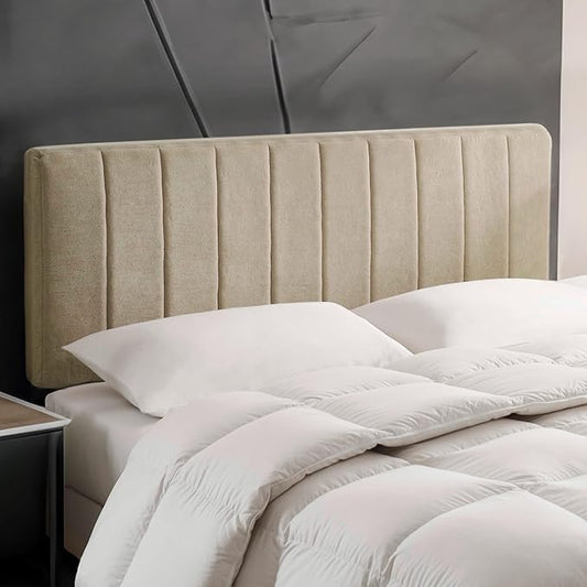 Hearth & Harbor Upholstered King Headboard - Easy Assemble Channel Stitched Headboard King Size Bed - Wall Mounted Headboards with 3D Soundproof Wall Panels Peel & Stick Floating Headboards, Linen