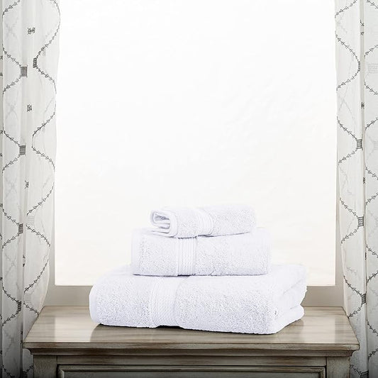 Superior Egyptian Cotton Pile 3 Piece Towel Set, Includes 1 Bath, 1 Hand, 1 Face Towel/Washcloth, Ultra Soft Luxury Towels, Thick Plush Essentials, Guest Bath, Spa, Hotel Bathroom, White