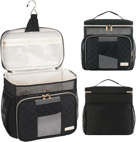 Portable Shower Caddy (Full Size Bottle Compatible),Travel Shower Tote Bag with Quick Dry Mesh Base,Hanging Toiletry Cosmetic Bag for Gym,College,Camping & Dorm, Black