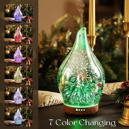 Porseme Oil Diffuser 3D Glass Aromatherapy Ultrasonic Humidifier, Air Refresh Auto Shut-Off, Timer Setting, BPA Free for Home Hotel Yoga Leisure SPA Gift 150ml Last 6H