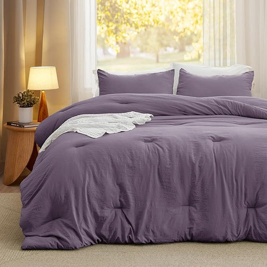 Bedsure Queen Size Comforter Set, Grayish Purple Soft Prewashed Bedding for All Seasons, 3 Pieces GentleSoft™ Down Alternative Bed Set, 1 Lightweight Comforter (90"x90") and 2 Pillowcases (20"x26")