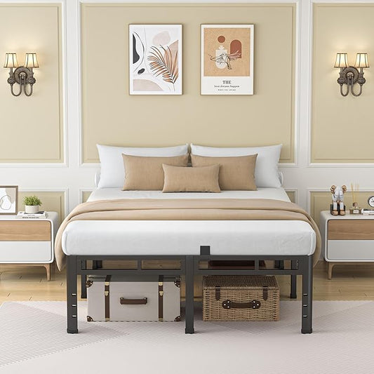 NKZ California King Size Bed Frame 18 Inch, Metal Bed Frame & Box Spring 2 in 1 Platform with Round Corner Legs, 4000Lbs Heavy Duty Tall Metal Frame, Headboard Hole, Noise-Free, Easy Assembly