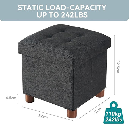 BRIAN & DANY Small Ottoman with Storage, Small Storage Ottoman, Folding Foot Stool with Wood Legs for Living Room and Bedroom Linen Rest Seat, 12.6"x12.6"x12.8" - Black