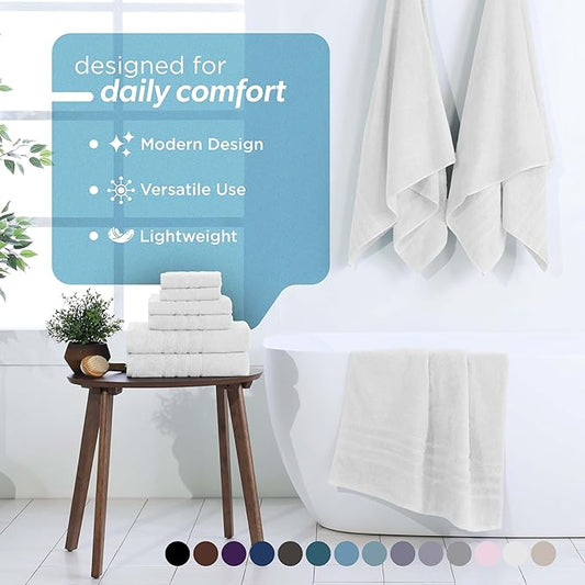 Martex 6-Piece Towel Set – Ultimate Performance – 100% Cotton – 2 Bath Towels – 2 Hand Towels – 2 Wash Cloths – Versatile – Low-Linting – Supersoft & Absorbent Bathroom Set – Easy Care – Optical White