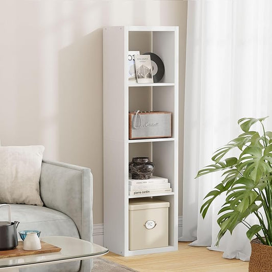 4 Cube Storage Organizer Single Row, Cube Shelf with Heavy-Duty Thick Boards, 13.31" L x 9.37" W x 48.82" H, Smooth Easy-Clean Panels, Simple Assembly, for Living Room Bedroom Office, White